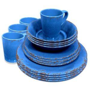 Rustic Melamine Set of 16 (Azure Blue)